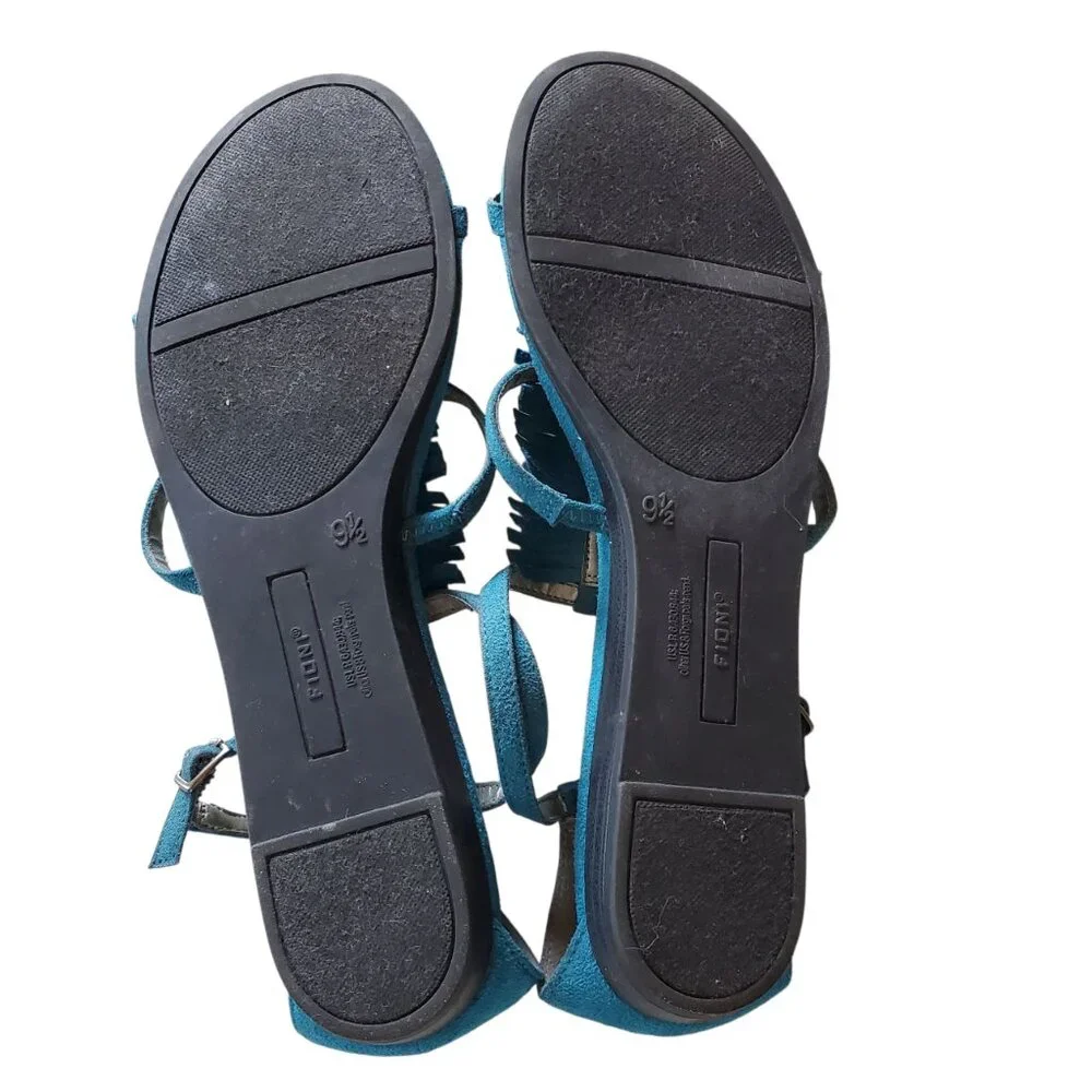 Fioni Turquoise Blue Fringed Sandals Size 9.5 - Picture 2 of 9